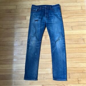 Diesel Buster Regular Slim Tapered Jeans Blue Distressed Stretch Mens W31 L32